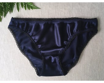 Womens Silk Panties Gift Box, Navy Blue Satin Knickers, Something Blue Lingerie Briefs, Bridal Underwear, Wedding Lingerie, Gift For Her