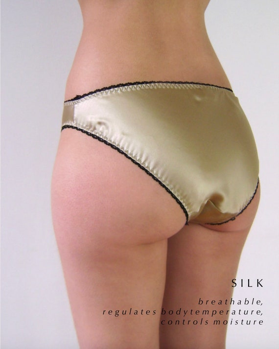Gold Silk Satin Panties / Hipster Silky Knicker / Black & Gold