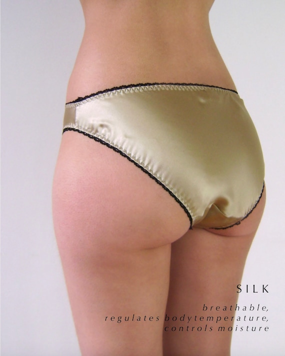 Gold Silk Satin Panties / Hipster Silky Knicker / Black & Gold