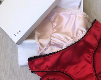 Red & Pink Satin Panties / Silk Knicker Set