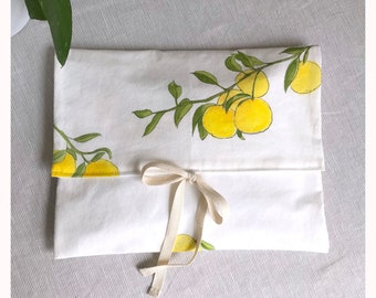 Hand painted Lingerie Bag, Cotton Underwear Bag, Yuzu fruit fabric iPad case, Unique pyjama case, Wabi Sabi painting