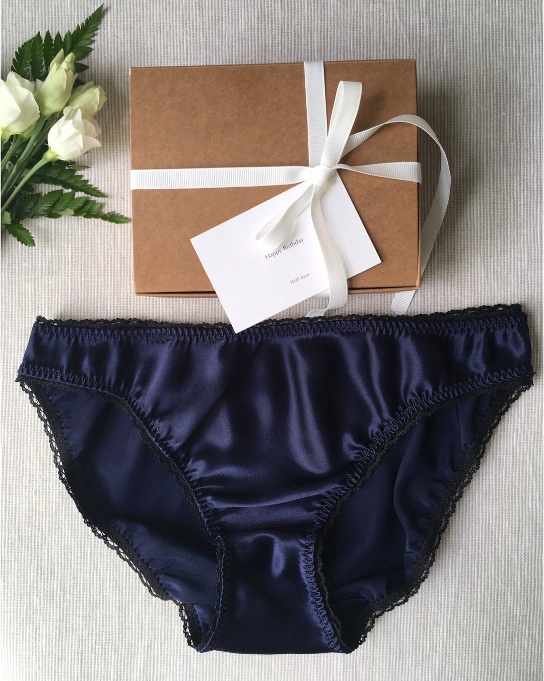 Womens Silk Panties Gift Box Navy Blue Satin Knickers Etsy UK