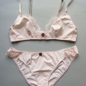 Non wired Bra, Blush Pink Triangle Bra, Lace Soft Bralette, Comfort Bra, Elegant Lingerie image 4