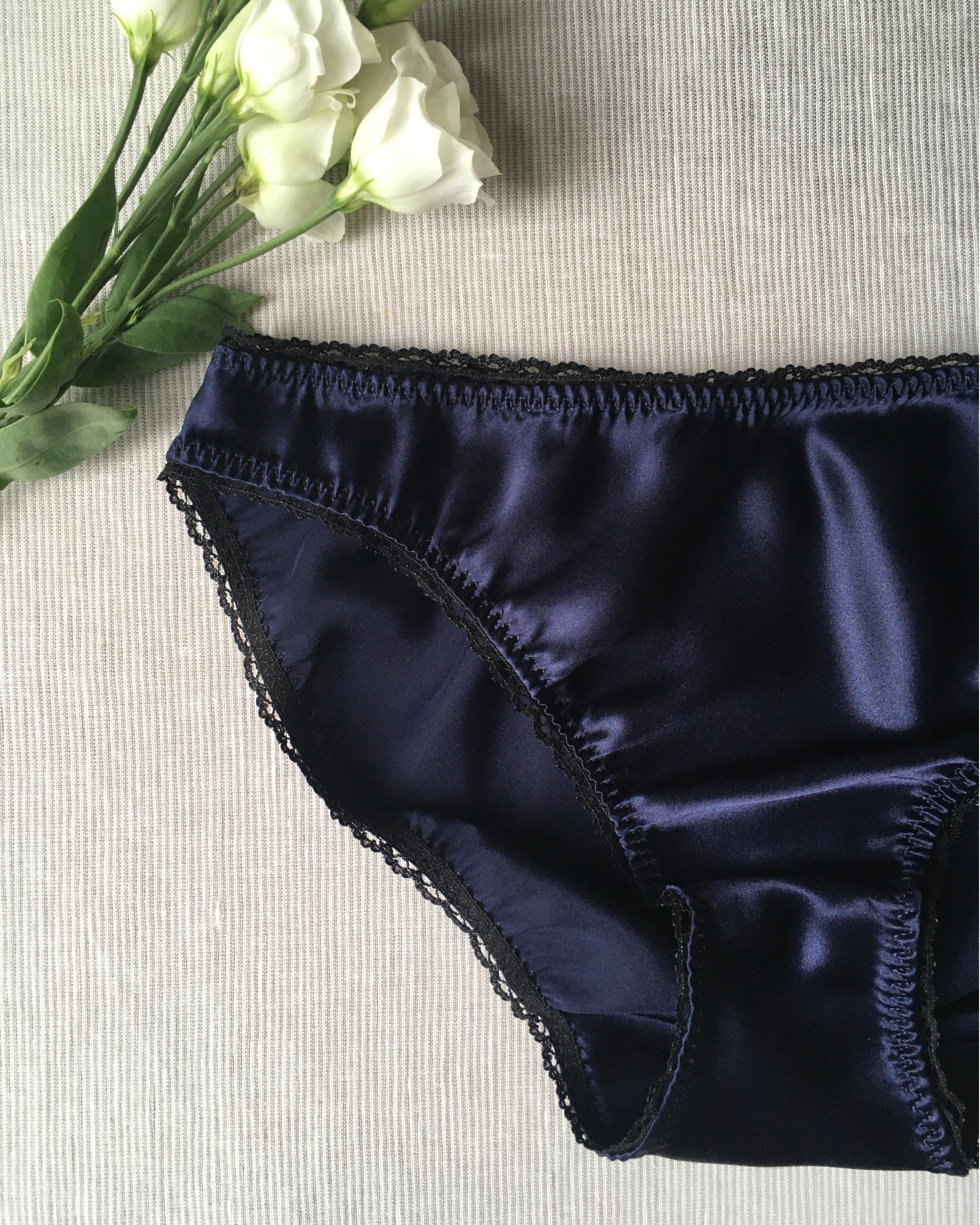 Womens Silk Panties Gift Box, Navy Blue Satin Knickers, Something Blue
