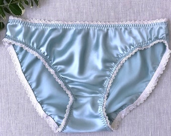 Womens Pure Silk Panties / Light Blue Satin Knickers / Baby Blue Lingerie Briefs / Bridal Underwear / Wedding Lingerie / Gift For Her