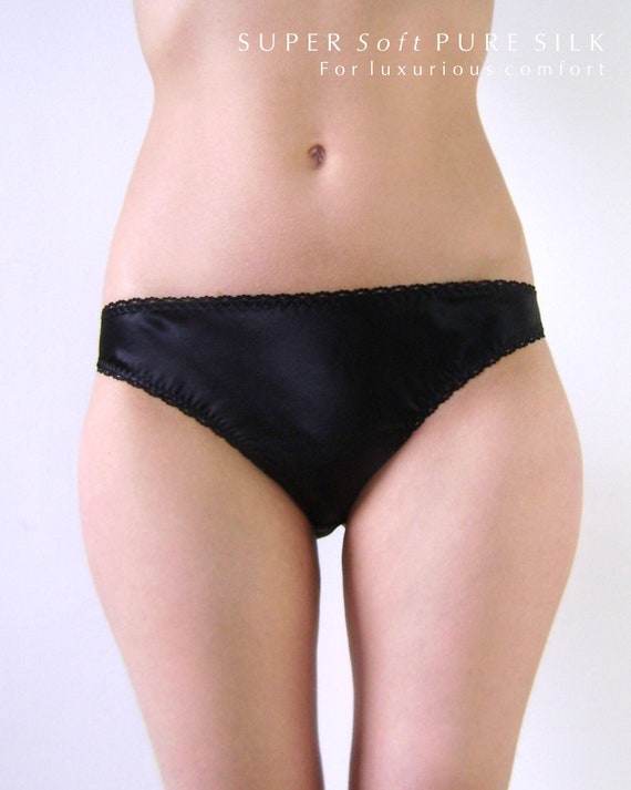 Womens Pure Silk Panties / Black Satin Panties / Silky Knickers