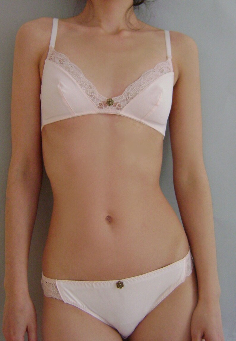 Non wired Bra, Blush Pink Triangle Bra, Lace Soft Bralette, Comfort Bra, Elegant Lingerie image 1