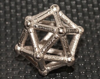 Icosahedron -  geometric pendant in 3D printed stainless steel  1 inch 25 mm