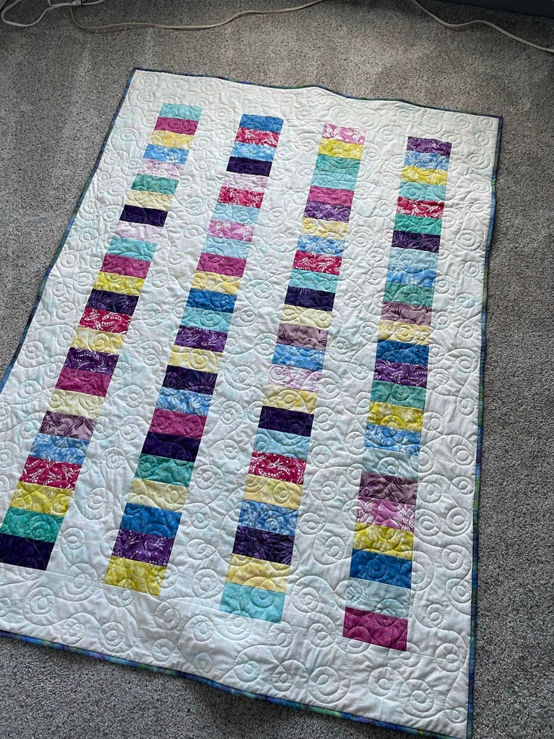 Stacked Coin Quilt Small Lap or baby size, Cotton fabric, handmade quilt for sale, 42 x 57 scrappy patchwork image 1