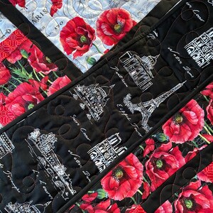 Poppy Paris Lap Quilt in Black White and Red, soft cotton fabric in French inspired fabrics image 5