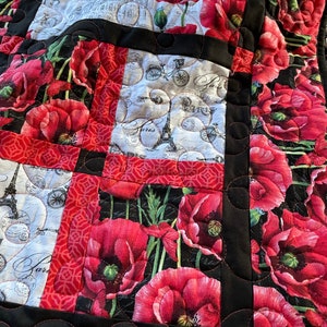 Poppy Paris Lap Quilt in Black White and Red, soft cotton fabric in French inspired fabrics image 8