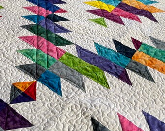 Rainbow Mountain Dawning lap quilt or small wallhanging in Rock Candy strips 48 by 48