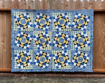 Checker Twist Blue and Yellow Lap Quilt