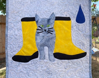 Kitten and Rainboots - fun mini quilt