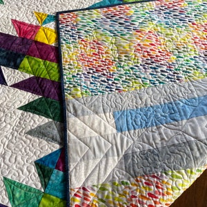 Rainbow Mountain Dawning lap quilt or small wallhanging in Rock Candy strips 48 by 48 image 6