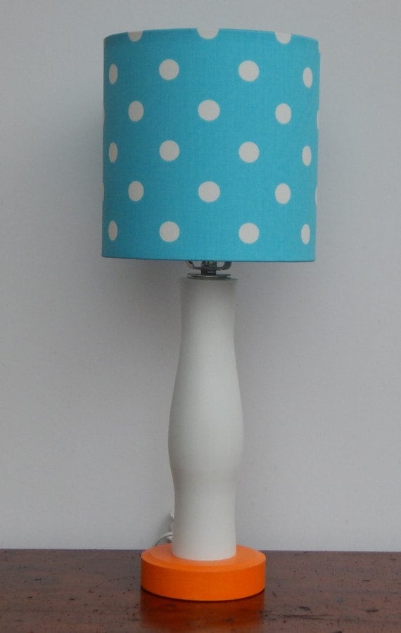 Handmade Small Girly Blue Turquoise With White Polka Dot Drum Handmade Small Girly Blue Turquoise, Light Blue Polka Dot Lamp Shade