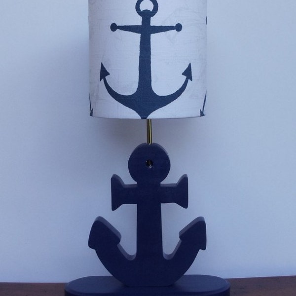 Small Handmade Navy Anchor/Nautical Theme Drum Lamp Shade