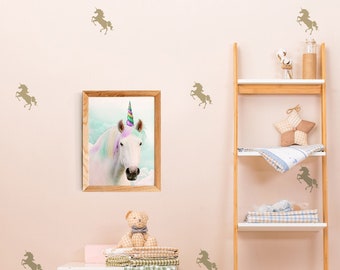 16 unicorn shaped wall stickers with choice of colours for kids and baby room walls