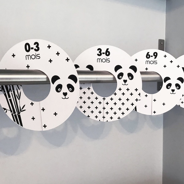 6 séparateurs de penderie ou de garde-robe pour séparer les vêtements de bébés par tailles thème panda, bambou, chine et croix