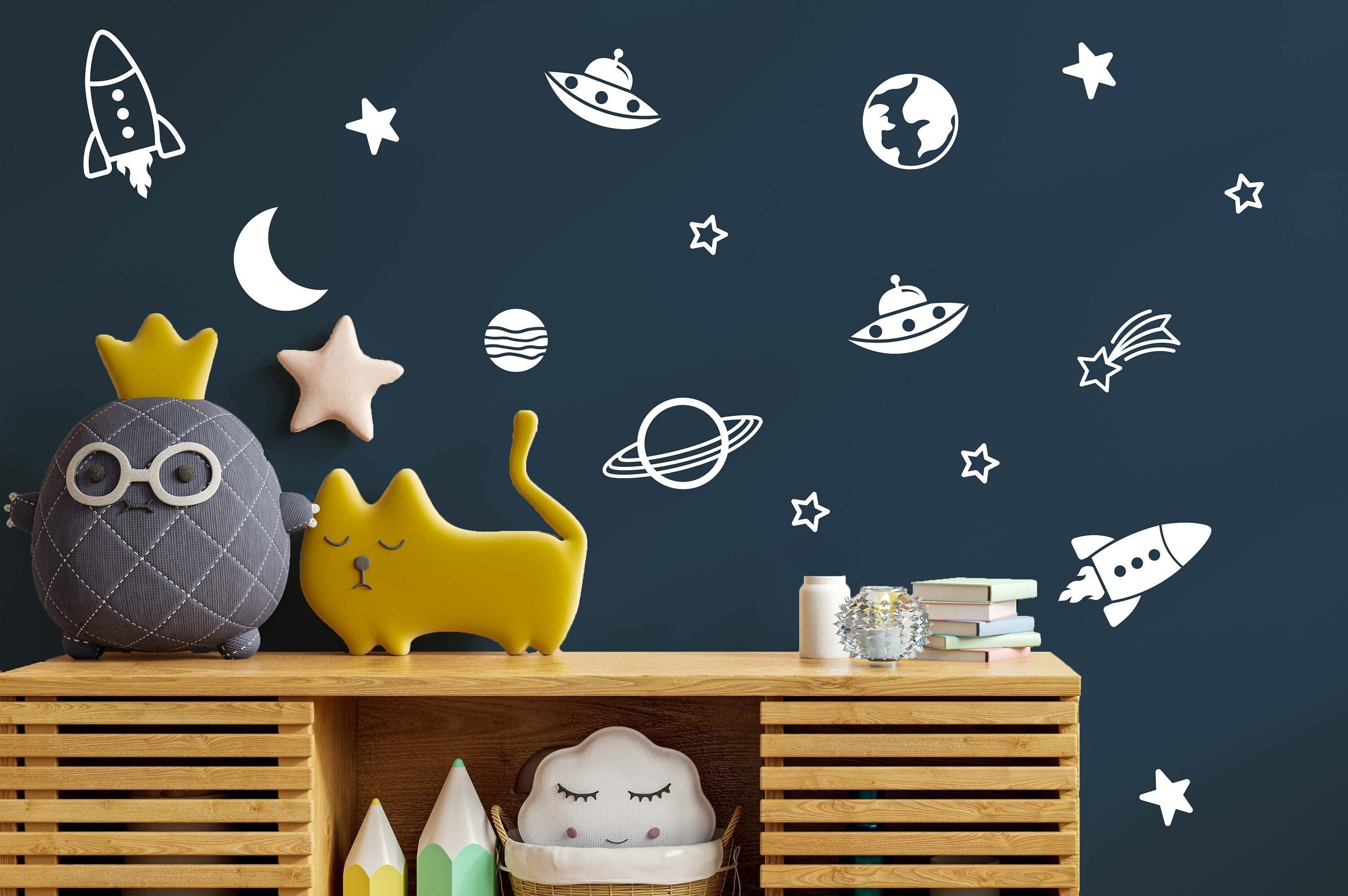 121 Adesivi Murali Fluorescenti Per Cameretta – Razzo, Pianeti, Stelle, Fai Da Te, Decorazione Parete Bambini - 5