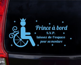 Autocollant pour voiture prince à bord s.v.p. laissez de l'espace pour sa monture autocollant garçon handicapé en fauteuil roulant