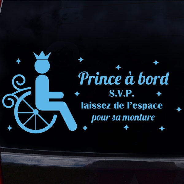 Autocollant pour voiture prince à bord s.v.p. laissez de l'espace pour sa monture autocollant garçon handicapé en fauteuil roulant