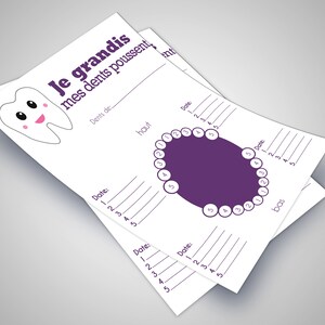 Purple teething chart for girls with tooth illustration for remembrance of thrust milk teeth date
