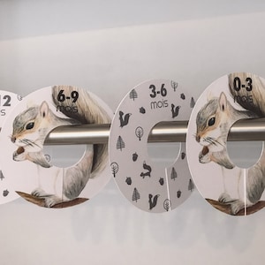 6 closet or wardrobe dividers to separate baby&#39;s clothes by sizes squirrel and forest animals theme
