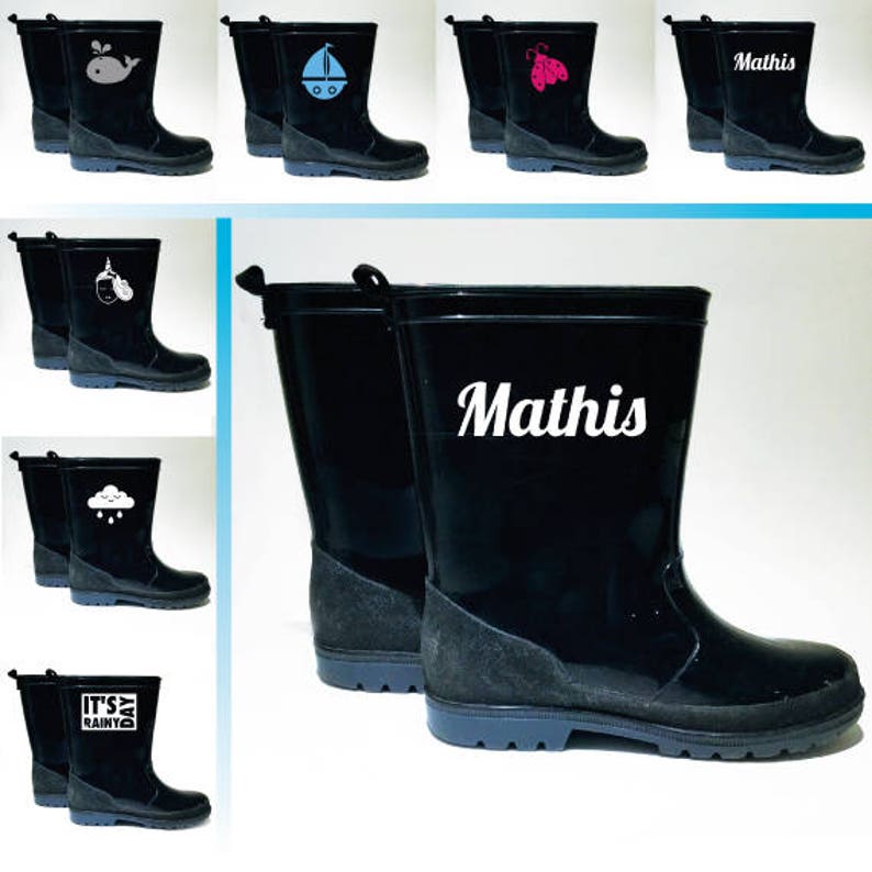 Boot Decorations for children Cloud Boat First Name Ladybug Unicorn Whale It/'s a rainy day Pair of Rain Boots Sticker