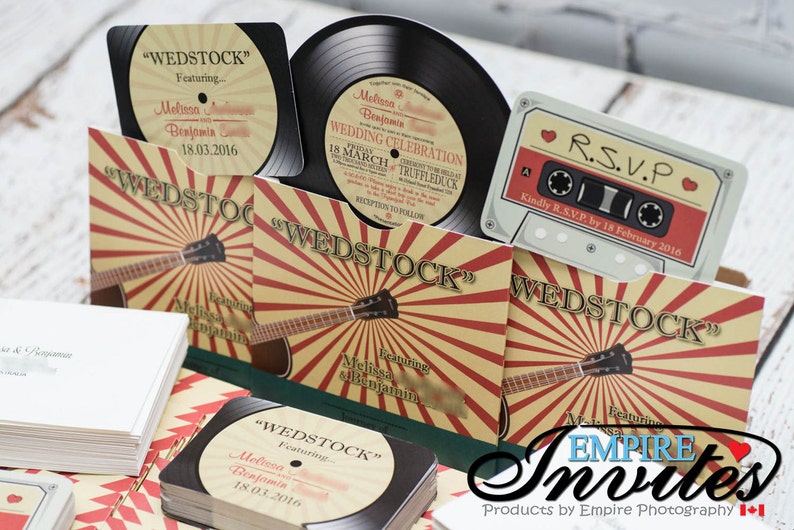 Vinyl record invitations music themed wedding invitations