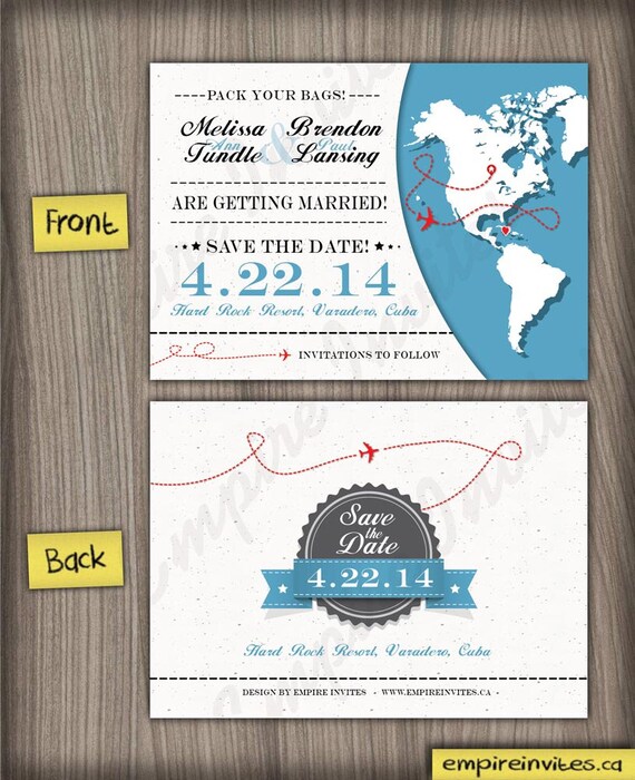 World Map Save The Date Wedding Invitation Custom Destination Etsy