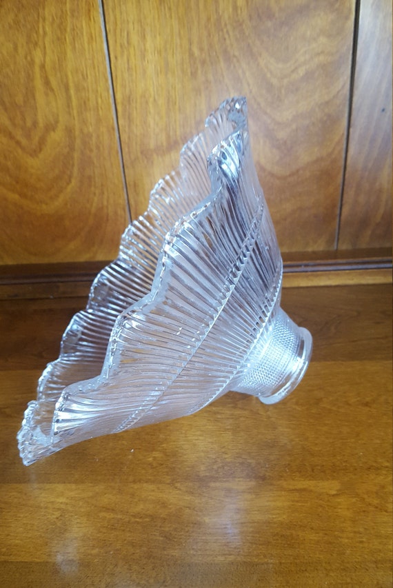 Ribbed And Ruffled Vintage Clear Glass Ceiling Light Shade Etsy