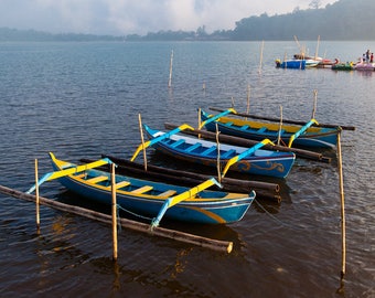 Boats on a Lake - Bali - Indonesia - Landscape - Vibrant Landscape - 8x10 to 24x30 - Art Print