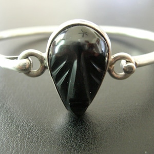 Vintage Mexiko Maske Onyx Armreif Sterling Silber Armband