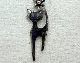 Vintage 925 Nilsson Cat Pendant Mid Century Modern Sterling Silver 1.75"