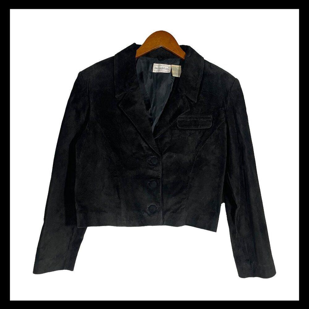 Cropped Black Leather 90s Jacket - Etsy