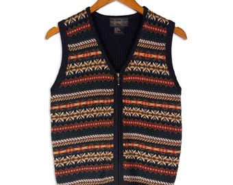 Vintage Requirements Fair Isle Sweater Vest Zip Front Wool Blend 90s Y2K Size S