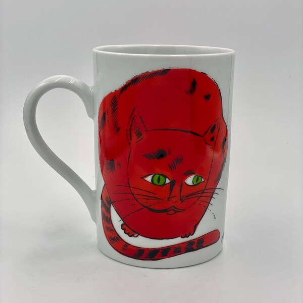 Vintage Andy Warhol Red Cat Green Eyes Coffee Mug by Konitz 1996 Pop Art Cat