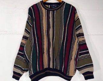 Vintage Cotton Traders 3D Sweater Coogie Style Biggie Cosby Navy Mens L