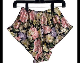 Vintage Victoria's Secret Gold Label Blommiga Högskurna Satin Mamelucker Shorts M