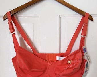 Vintage Y2K Delta Burke Bra 40D NWT Hot Coral Beaded Embroidered Deadstock