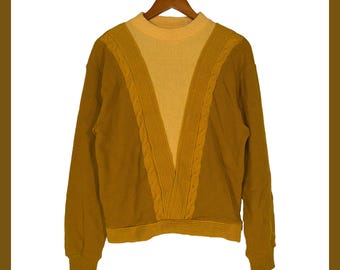 Vintage 70s Brian MacNeil Mustard Yellow Knit Sweater XL Varsity