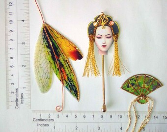 OOAK Handmade Fantasy Fairy Wings Masquerade Mask and Fan set For Dolls