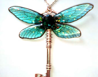 OOAK Handmade Fairy Wing Necklace Pendant with 20 inch silver tone Chain Transparent Wings