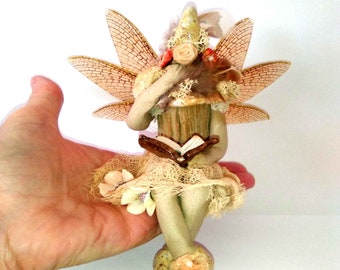 OOAK One Of A Kind Handmade Ceramic Book Fairy art doll