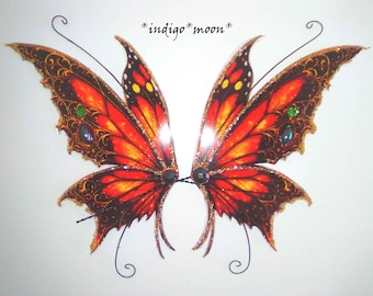 Alas de mariposa monarca de fantasía hechas a mano, únicas en su clase, para muñecas.