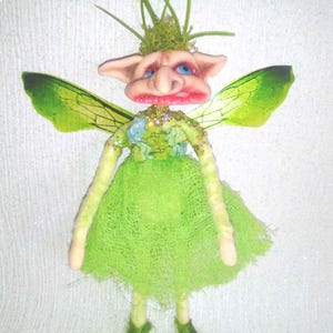 OOAK Handmade miniature Fairy Elf Fae Folk art doll with wings - Mildew Mirthroot