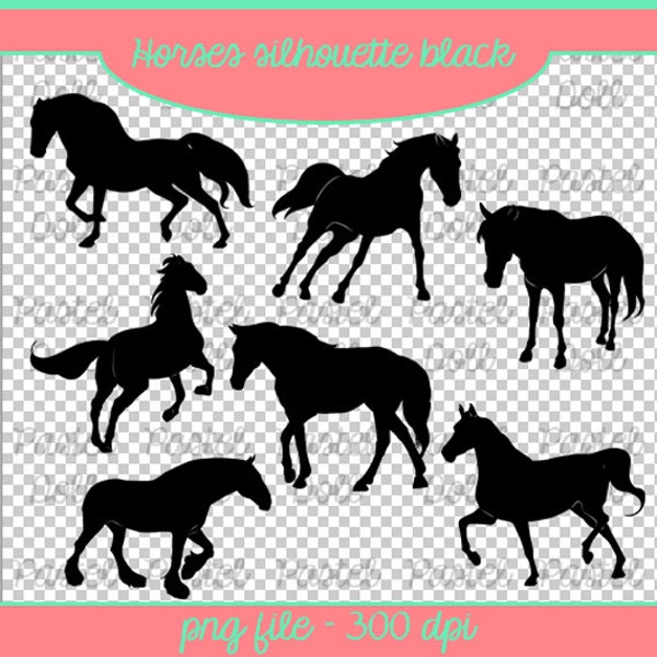 Horse silhouettes clipart black - for paper crafts, card making and scrapbooking - Personal and Small Commercial use