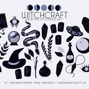 WITCHCRAFT clip art - digital stickers | Planner stickers set | Precropped Goodnotes file | Transparent PNG