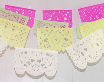 Papel Picado Banner, (4 Pack) Pastel Fiesta Decoration, Mexican Garland, 48 Feet Long.
